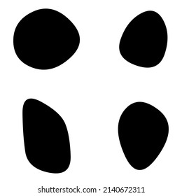 Zufällige Blöcke, inkblot. Organischer Bauch, Bart. Speck form.Splat, Fleck-Grafik. Tropfen Flüssigkeit, Flüssigkeit. Kieselstein, Steinsilhouette.Tintenfleck, Flaschenstück unregelmäßige Form. Einfache, einfache, abgerundete, glatte Form