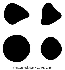 Random blotch, inkblot. Organic blob, blot. Speck shape.Splat, fleck graphic. Drop of liquid, fluid. Pebble, stone silhouette.Ink stain, mottle spot irregular shape. Basic, simple rounded, smooth form