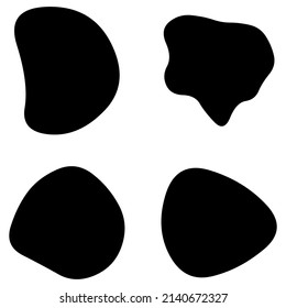 Random blotch, inkblot. Organic blob, blot. Speck shape.Splat, fleck graphic. Drop of liquid, fluid. Pebble, stone silhouette.Ink stain, mottle spot irregular shape. Basic, simple rounded, smooth form