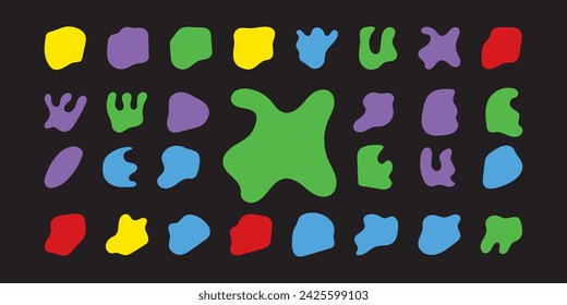 Random blotch, inkblot. Organic blob, blot. Speck shape. Splat, fleck graphic. Drop of liquid, fluid