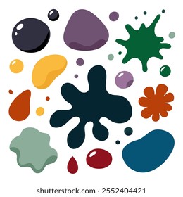 Random blotch, inkblot. Organic blob, blot. Speck shape.Splat, fleck graphic. Drop of liquid, fluid. Pebble, stone silhouette.Ink stain, mottle spot irregular shape. Basic, simple rounded, smooth form