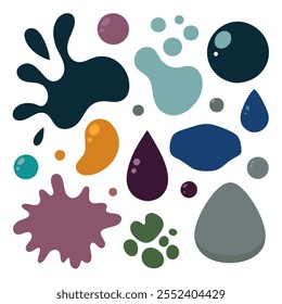 Random blotch, inkblot. Organic blob, blot. Speck shape.Splat, fleck graphic. Drop of liquid, fluid. Pebble, stone silhouette.Ink stain, mottle spot irregular shape. Basic, simple rounded, smooth form