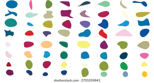 Mancha aleatória, mancha de tinta. Blob orgânico, mancha. Forma do espeto.Splat, gráfico de fole. Queda de líquido, líquido. Seixo, silhueta de pedra. Mancha de tinta, mancha de mosca forma irregular. Forma básica, simples, arredondada e lisa