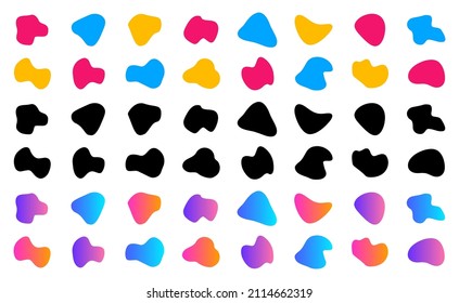 Random blotch. Organic blobs of irregular shape. Inkblot, spot shapes. Abstract organic shapes. Liquid elements drop, pebble. Futuristic shape ink stain. Vector illustration.