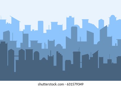  Random blue city skyline Vector on light background.