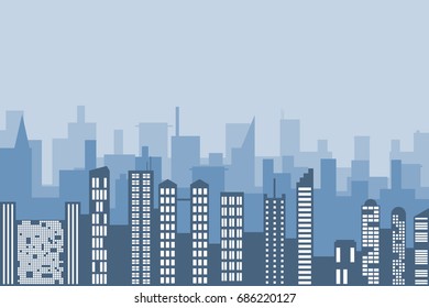 Random blue city skyline Vector on light background. During the day.