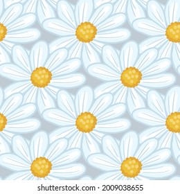 Random blue contoured daisy flower silhouettes seamless pattern. Vector design for textile, fabric, giftwrap, wallpapers.