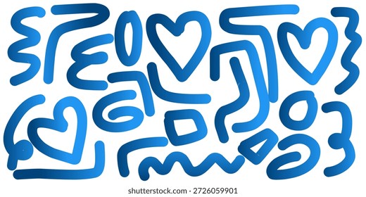 Fondo de doodle de línea azul aleatorio. Abstractas líneas azules en varias Formas. Vector de doodle azul dibujado a mano.