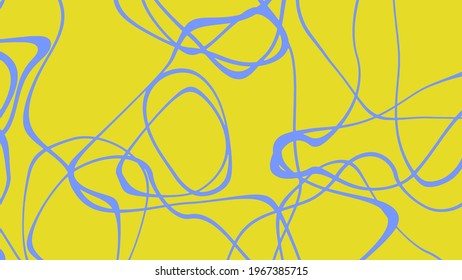 Random blaue Linien und Linien auf gelbem Hintergrund. Abstrakte Vektorgrafik.