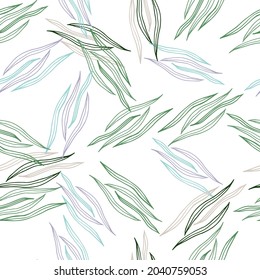 Random botanical line shapes seamless pattern isolated on white background. Nature wallpaper. Design for fabric, textile print, wrapping, cover. Vector illustration.