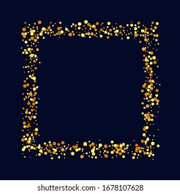Random Bridal Backdrop. Foil Border. Fluid Birthday Card. Vector Round Bokeh. Abstract Iridescent Background. Gold Confetti on Black. Isolated Golden Dust Particles. Geometric Anniversary Backdrop.