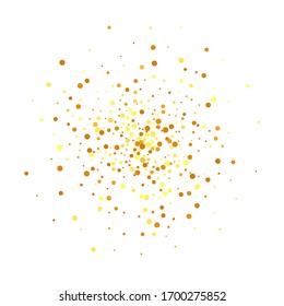 Random Bridal Backdrop. Foil Border. Geometric Anniversary Backdrop. Gold Confetti on White Background. Isolated Golden Dust Particles. Vector Round Bokeh. Abstract Iridescent Birthday Card.
