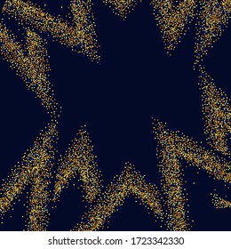 Random Bridal Backdrop. Foil Border. Gold Confetti on Black. Isolated Golden Dust Particles. Vector Round Bokeh. Abstract Iridescent Background. Fluid Birthday Card. Geometric Anniversary Backdrop.