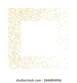 Random Bridal Backdrop. Foil Border. Gold Confetti on White Background. Isolated Golden Dust Particles. Geometric Anniversary Backdrop. Abstract Iridescent Birthday Card. Vector Round Bokeh.
