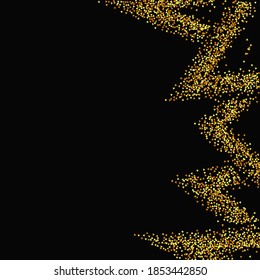 Random Bridal Backdrop. Foil Border. Abstract Iridescent Birthday Card. Vector Round Bokeh. Geometric Anniversary Backdrop. Gold Confetti on Black Background. Isolated Golden Dust Particles.