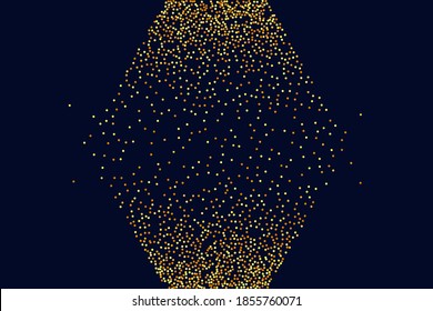 Random Bridal Backdrop. Foil Border. Fluid Birthday Card. Geometric Anniversary Backdrop. Vector Round Bokeh. Abstract Iridescent Background. Gold Confetti on Black. Isolated Golden Dust Particles.