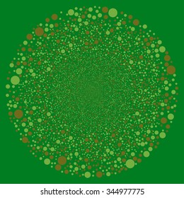 Random Bubble Sphere vector illustration. Style is orange and yellow bicolor flat circles, green background.