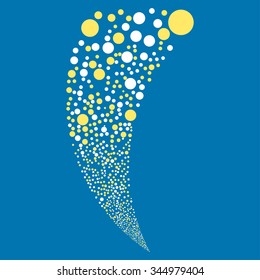 Random Bubble Stream vector illustration. Style is yellow and white bicolor flat circles, blue background.