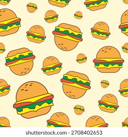 Una hamburguesa al azar colorea la ilustración de diseño de patrón transparente 