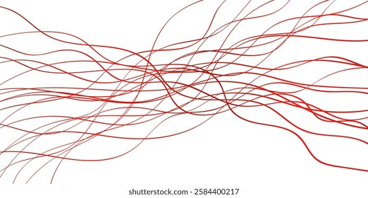 random chaotic abstract wavy curved lines red wire on a white simple background for web designe