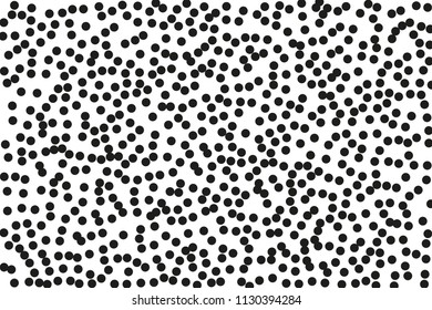 Random, chaotic black polka dot on white background. Vector illustration. Minimalistic style.