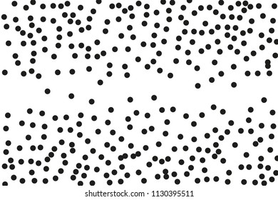 Random, chaotic black polka dot on white background. Vector illustration. Minimalistic style.
