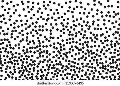 Random, chaotic black polka dot on white background. Vector illustration. Minimalistic style.