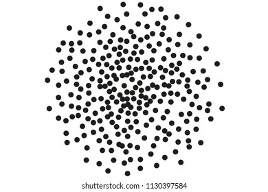 Random, chaotic black polka dot on white background. Vector illustration. Minimalistic style.