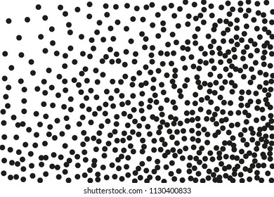 Random, chaotic black polka dot on white background. Vector illustration. Minimalistic style.