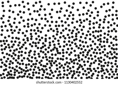 Random, chaotic black polka dot on white background. Vector illustration. Minimalistic style.