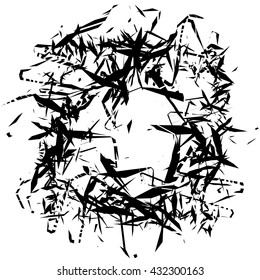 Random, chaotic edgy shapes. Rough monochrome texture. Abstract vector art.