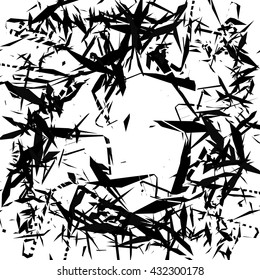 Random, chaotic edgy shapes. Rough monochrome texture. Abstract vector art.