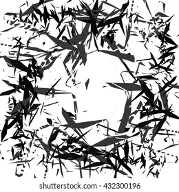 Random, chaotic edgy shapes. Rough monochrome texture. Abstract vector art.