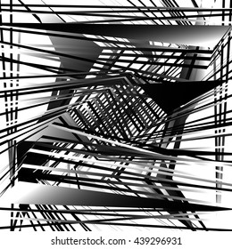 Random, chaotic grayscale, monochrome geometric texture. Abstract modern, contemporary art