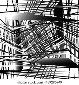 Random, chaotic grayscale, monochrome geometric texture. Abstract modern, contemporary art