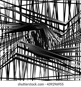 Random, chaotic grayscale, monochrome geometric texture. Abstract modern, contemporary art