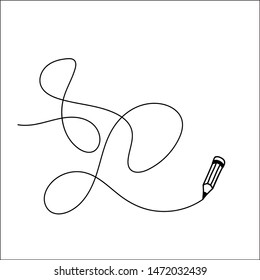 Random chaotic line drawn in pencil. Hand drawing insane tangled scribble clew. Vector illustration isolated on white background.