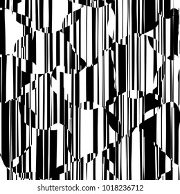 Random Chaotic Lines Abstract Geometric Pattern  Texture, Modern, Contemporary Art Illustration with Black White Striped Lines, Wavy, Curving Distortion Effect, Bending, Warped Lines