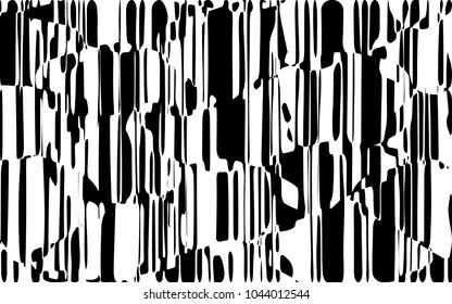 Líneas caóticas al azar Resumen Textura de patrón geométrico, Ilustración de arte contemporáneo con líneas rayadas blancas negras, onduladas, efectos de distorsión curvada, plegado, líneas retorcidas