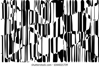 Líneas caóticas al azar Resumen Textura de patrón geométrico, Ilustración de arte contemporáneo con líneas rayadas blancas negras, onduladas, efectos de distorsión curvada, plegado, líneas retorcidas