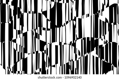 Líneas caóticas al azar Resumen Textura de patrón geométrico, Ilustración de arte contemporáneo con líneas rayadas blancas negras, onduladas, efectos de distorsión curvada, plegado, líneas retorcidas