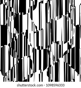 Random Chaotic Lines Abstract Geometric Pattern  Texture, Modern, Contemporary Art Illustration with Black White Striped Lines, Wavy, Curving Distortion Effect, Bending, Warped Lines