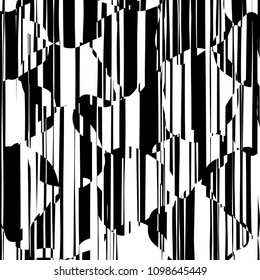Textura de padrões geométricos abstratos de linhas caóticas aleatórias, Moderna, ilustração de arte contemporânea com linhas listradas brancas pretas, onduladas, efeito de distorção curvando, curvatura, linhas deformadas