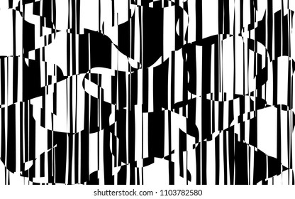 Random Chaotic Lines Abstract Geometric Pattern  Texture, Modern, Contemporary Art Illustration with Black White Striped Lines, Wavy, Curving Distortion Effect, Bending, Warped Lines