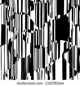 Random Chaotic Lines Abstract Geometric Pattern  Texture, Modern, Contemporary Art Illustration with Black White Striped Lines, Wavy, Curving Distortion Effect, Bending, Warped Lines