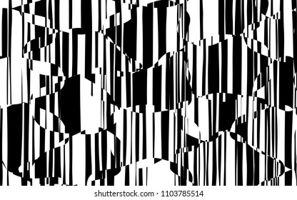 Textura de padrões geométricos abstratos de linhas caóticas aleatórias, Moderna, ilustração de arte contemporânea com linhas listradas brancas pretas, onduladas, efeito de distorção curvando, curvatura, linhas deformadas
