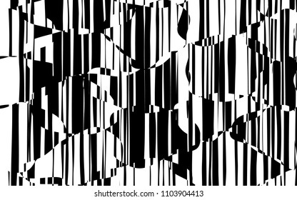 Textura de padrões geométricos abstratos de linhas caóticas aleatórias, Moderna, ilustração de arte contemporânea com linhas listradas brancas pretas, onduladas, efeito de distorção curvando, curvatura, linhas deformadas