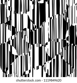 Random Chaotic Lines Abstract Geometric Pattern  Texture, Modern, Contemporary Art Illustration with Black White Striped Lines, Wavy, Curving Distortion Effect, Bending, Warped Lines