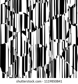 Random Chaotic Lines Abstract Geometric Pattern  Texture, Modern, Contemporary Art Illustration with Black White Striped Lines, Wavy, Curving Distortion Effect, Bending, Warped Lines