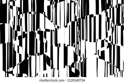 Random Chaotic Lines Abstract Geometric Pattern  Texture, Modern, Contemporary Art Illustration with Black White Striped Lines, Wavy, Curving Distortion Effect, Bending, Warped Lines